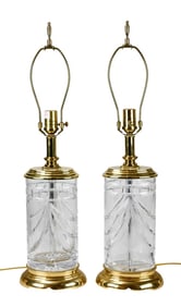 Pair Waterford Crystal and Brass Table Lamps