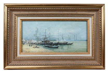 Igor Chevtsov Oil on Board Painting Boat Scene
