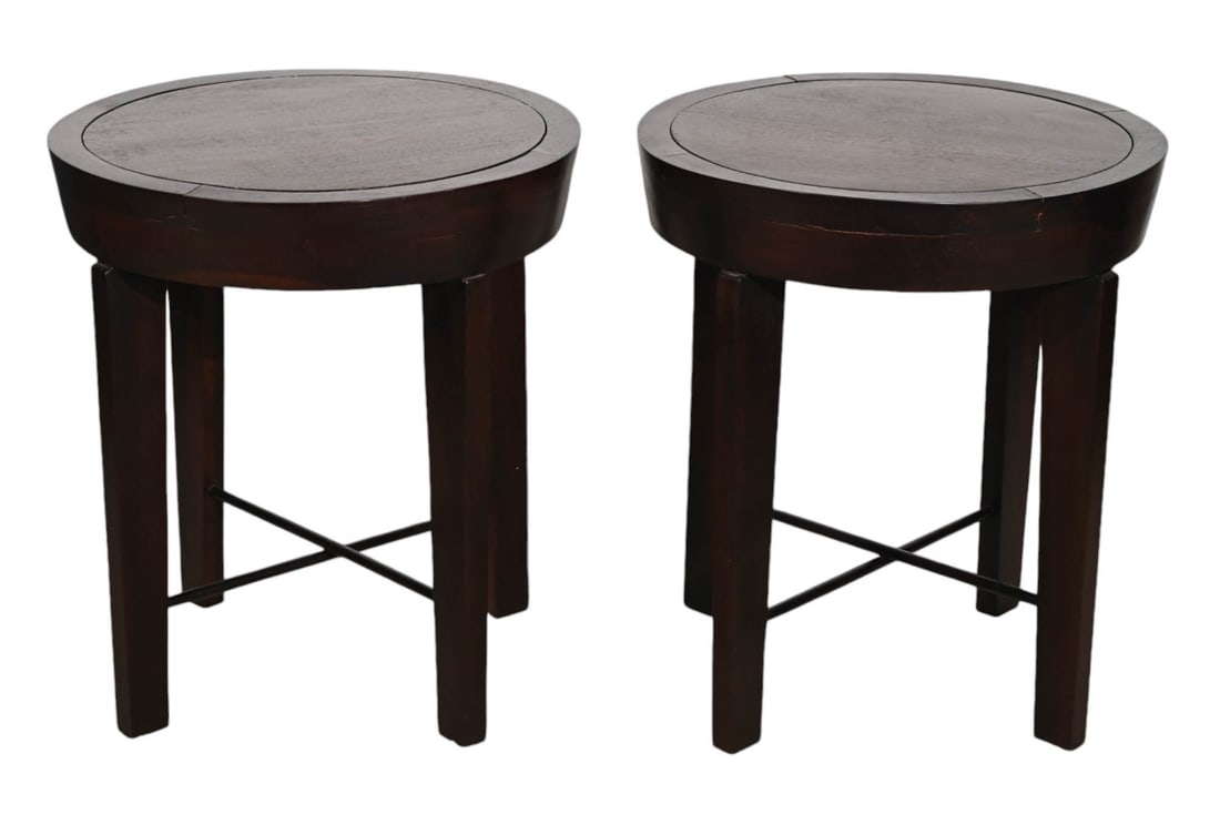 Pair Tribeca Espresso Tone Wood Round Side Tables (1 of 10)
