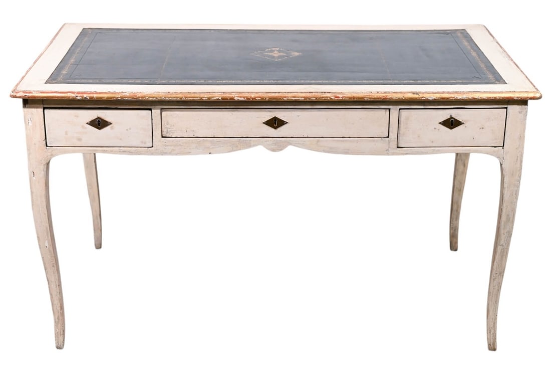 Gustavian Inlaid Leather Top Rustic Painted Desk (1 of 15)
