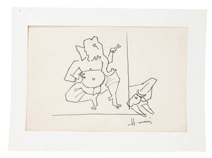 Maqbool Fida Husain Ink Drawing Elephant Man: Maqbool Fida Husain Ink Drawing on Paper Elephant Man. Measures14 inches x 19.6 inches. Any condition statement is given as a courtesy to a client, is only an opinion and should not be treated as a st