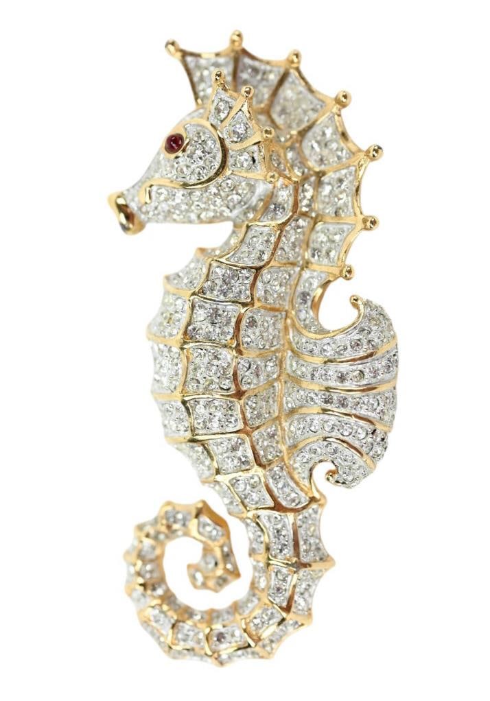 Judith Leiber Signed Sea Horse Crystal Brooch (1 of 7)