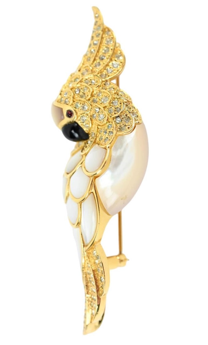Judith Leiber Signed Parrot Brooch w MOP, Crystal (1 of 7)