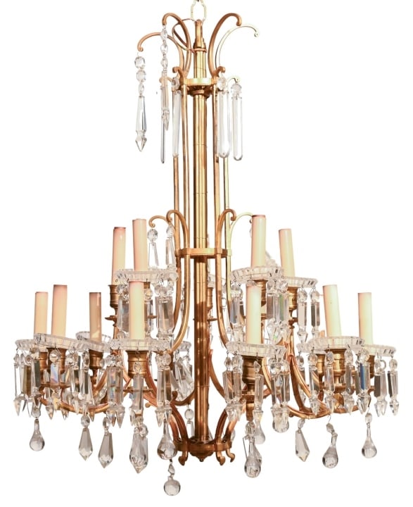 French Gilt Bronze 15 Light Crystal Chandelier (1 of 11)