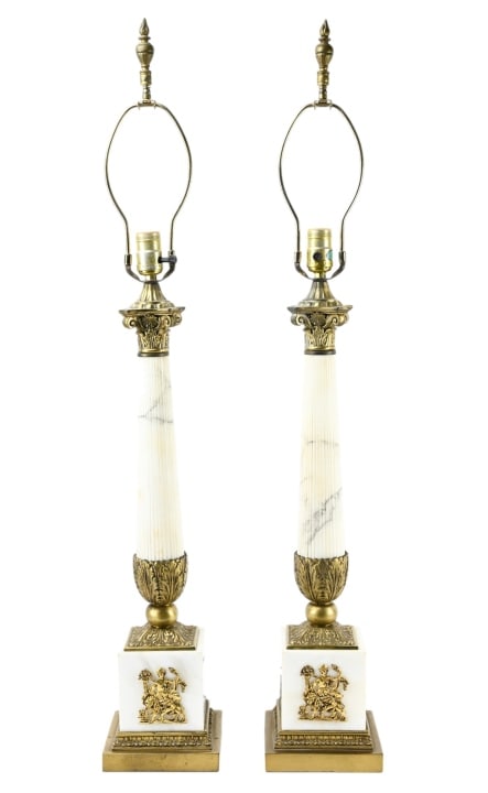 Pair Neoclassical Marble Brass Table Lamps (1 of 9)
