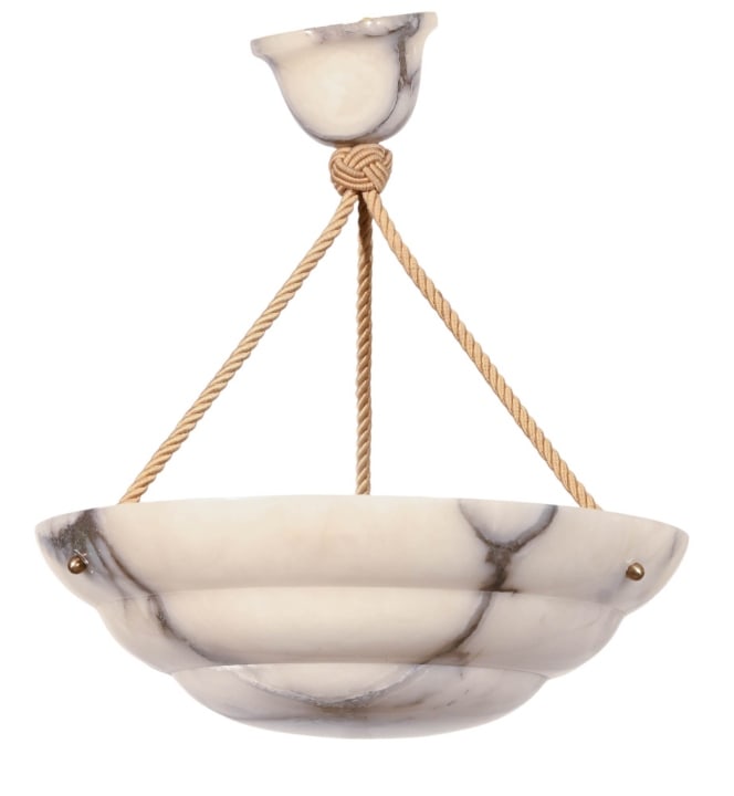 French Art Deco Alabaster Hanging Pendant Light: French Art Deco Alabaster Hanging Pendant Light.Measures 4 inches x 13 inches diameter.