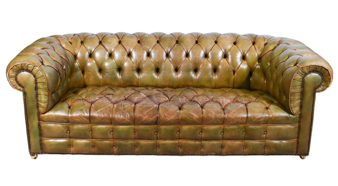 Antique Leather Upholstered Chesterfield Sofa (1 of 19)