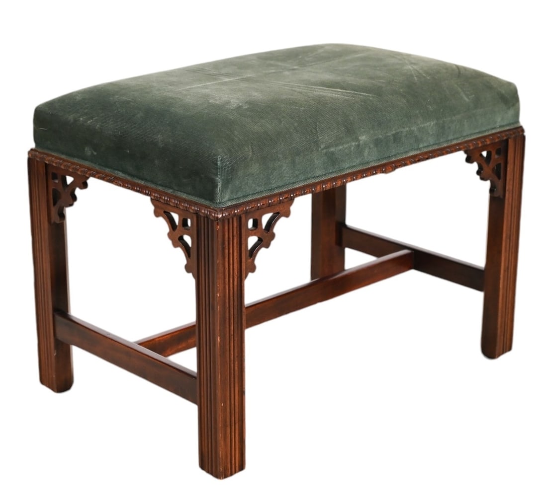 Henredon Carved Green Upholstered  Ottomans (1 of 6)