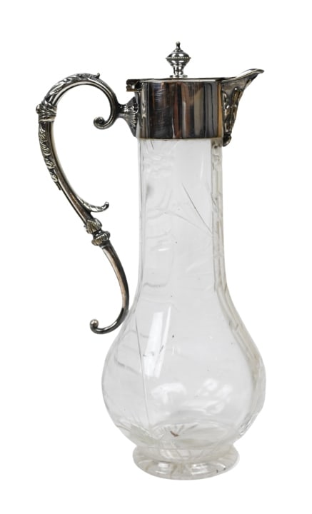 Vintage Etched Clear Glass Silver Plate Claret Jug (1 of 7)