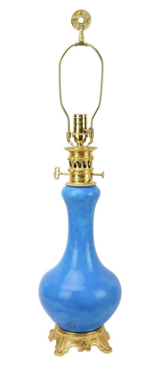 Chinese Turquoise Glazed Ormolu Mounted Vase Lamp (1 of 13)