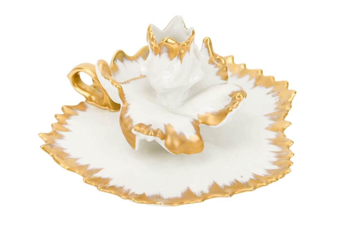 Antique Pate De Limoges White & Gold Candle Holder (1 of 10)