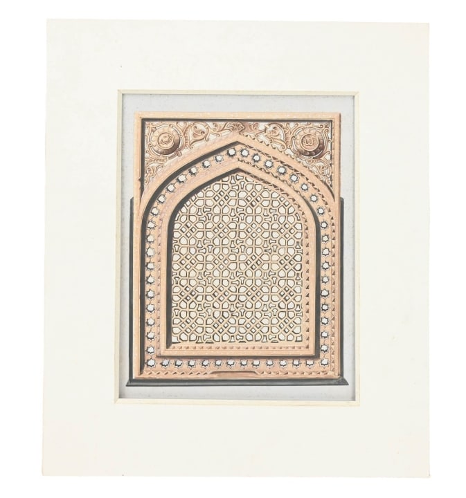 Indian Company School Drawing of of Jaali Window: Indian Company School Drawing of of Jaali Window. Measures 9.5 inches x 7.75 inches.