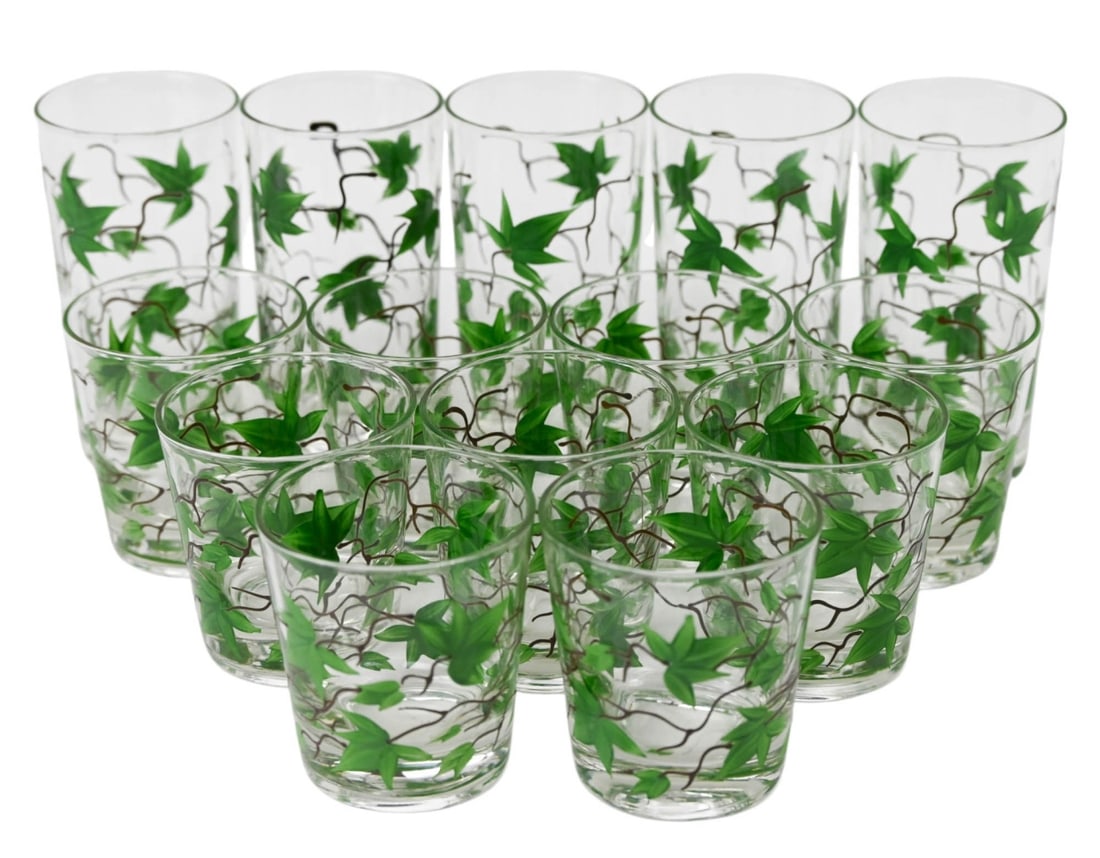 14 Hand Painted Drinking Glasses w Ivy Pattern (1 of 4)