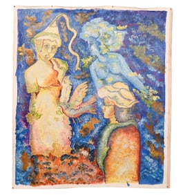 Sakti Burman Figural Oil on Canvas Painting