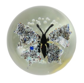 Vintage Art Glass Paperweight w Butterfly Motif