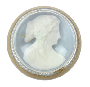 Vintage Art Glass Paperweight w Cameo & Gold Rim