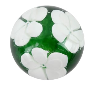 Murano Art Glass Paper Weight 3 White Flowers