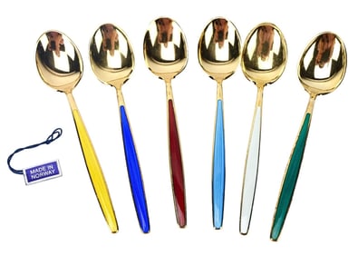 David Anderson Sterling & 24K Gold & Enamel Spoons
