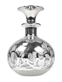 Antique Perfume Bottle w Sterling Overlay, Stopper