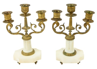 French Neoclassical  Marble Column Form Candelabra