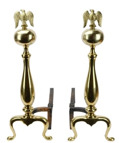 Pair Bennett Brass & Iron  Andirons with Eagle Top