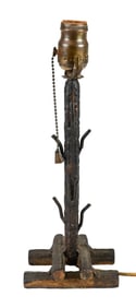 Antique Artisan Made Wrought Iron Log Motif Lamp