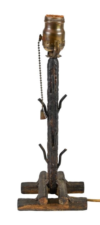 Antique Artisan Made Wrought Iron Log Motif Lamp (1 of 6)