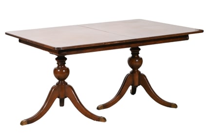 Solid Mahogany Carved Double Pedestal Table