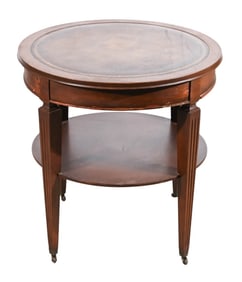 Mid Century Carved Round Leather Top Table