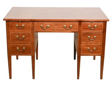 Vintage Inlaid Writing Desk with Brass Handles