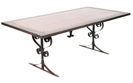 Vintage French Farmhouse Scroll Base Iron Table
