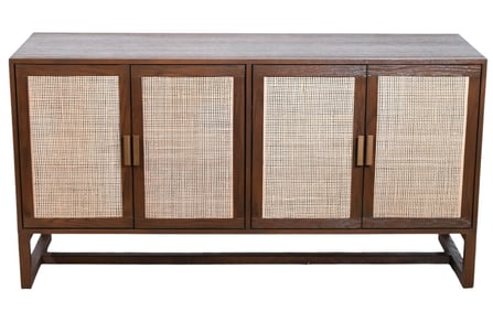 Sorren Brown Natural Caned Door Cabinet Console