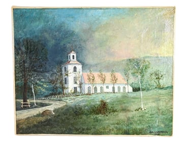 Axel Grundtvig Oil Painting of Countryside Church