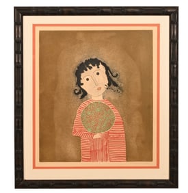 Christine Amanger Signed Lithograph Girl w Balloon