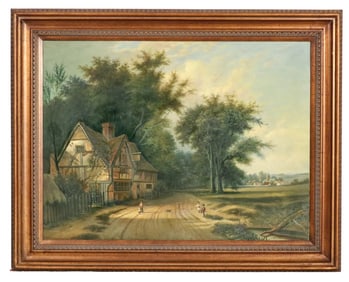 E. Graham Signed Mural Size Oil Painting Framed