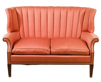 Antique Art Deco Upholstered Nail Head Settee