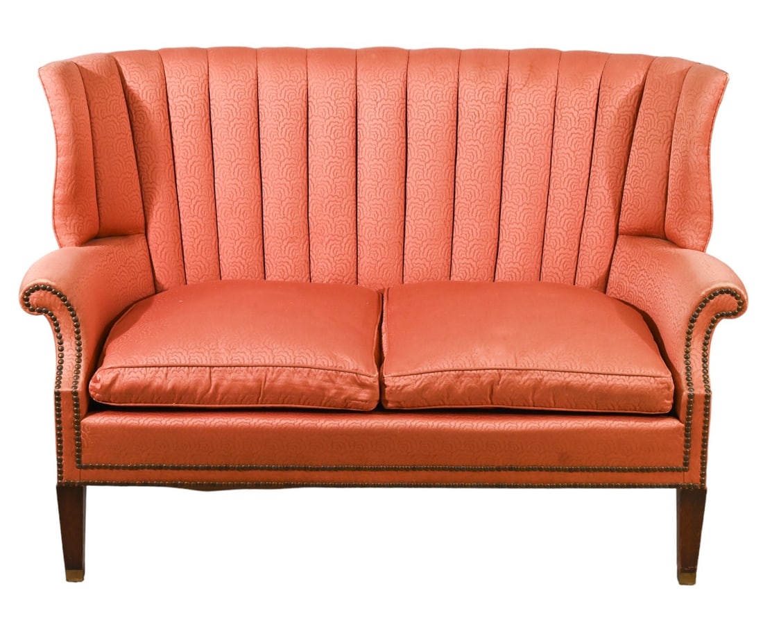 Antique Art Deco Upholstered Nail Head Settee (1 of 18)