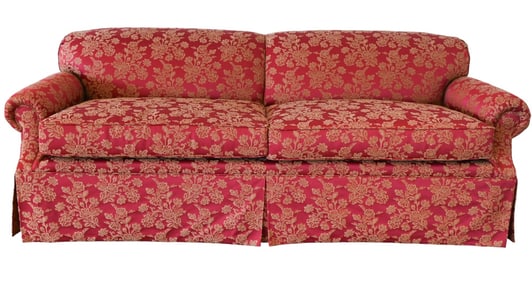 Custom Made Red Floral Upholstered Sofa