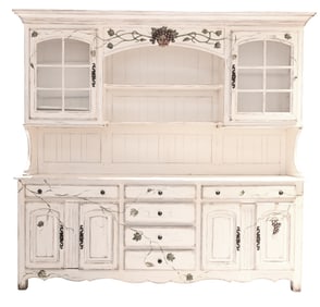 French Country Hand Painted Breakfront Cabinet