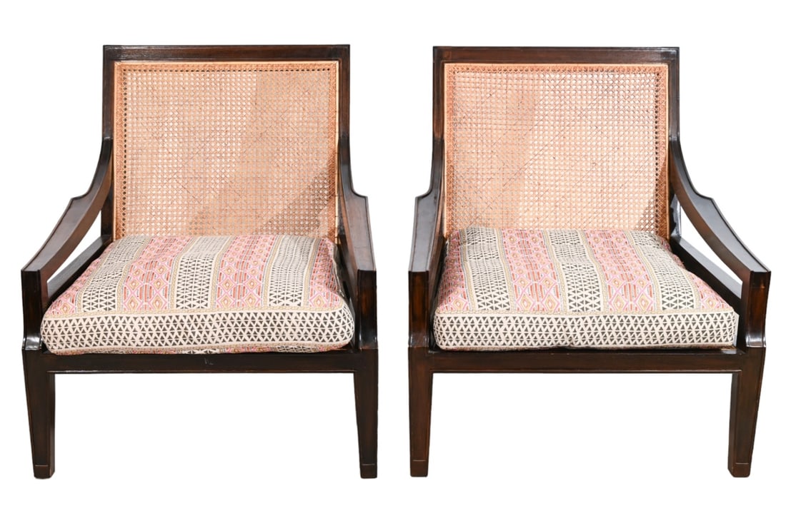 Pair Regency Style Mahogany Cane Chairs w Cushions (1 of 18)