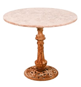 Vintage Wrought Iron Marble Top Outdoor Table
