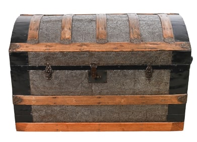 Antique Victorian Oak Banded Embossed Trunk