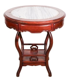 Antique Chinese Rosewood Marble Top Round Table
