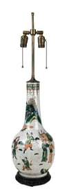 Chinese Porcelain Crackleware Tablelamp w Warriors