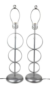 Pair Orbit 3 Ring Chrome Tone Table Lamps