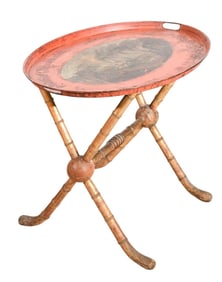 Antique Painted Tray Top Table Gilt Bamboo Legs