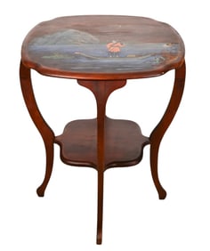 Oriental Style Carved Hand Painted Two-Tier Table
