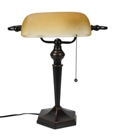 Bankers Desk Lamp with Amber Glass Shade