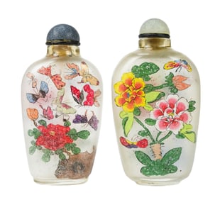 2 Chinese Reverse Painted Snuff Bottles in Boxes