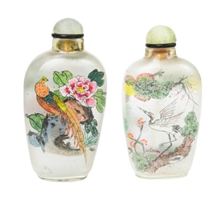 2 Chinese Reverse Painted Snuff Bottles in Boxes